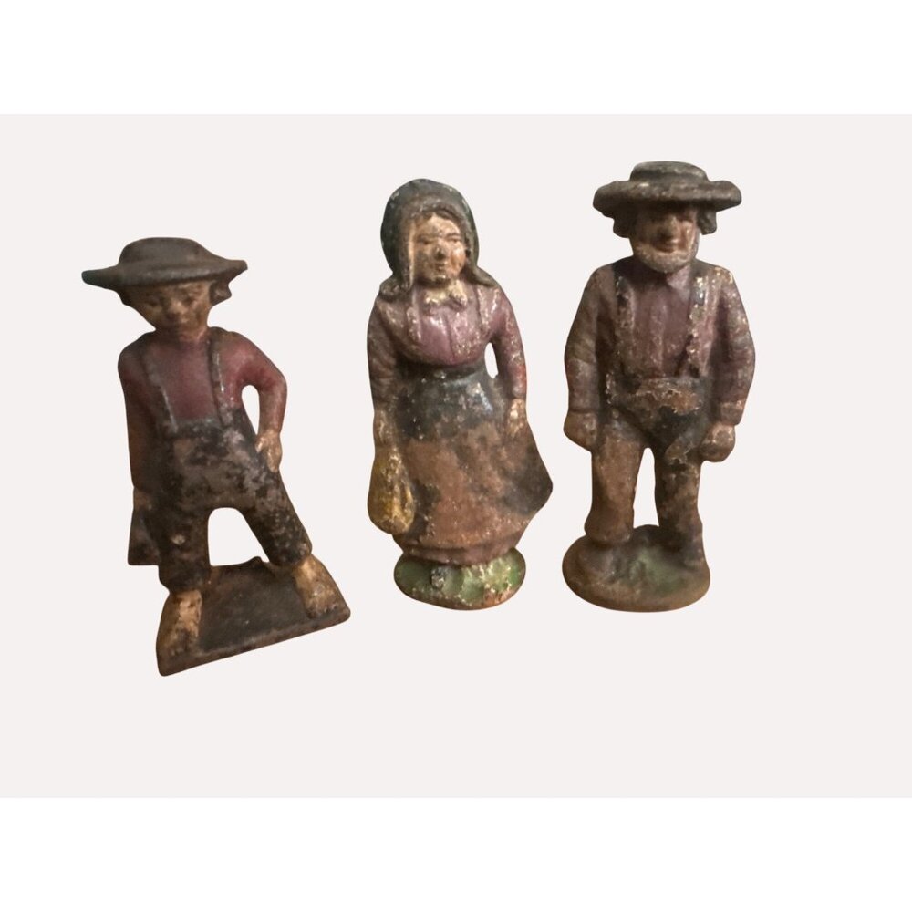 Vintage Cast Iron Amish Farmer & Wife Son Figurines Set Of 3‎